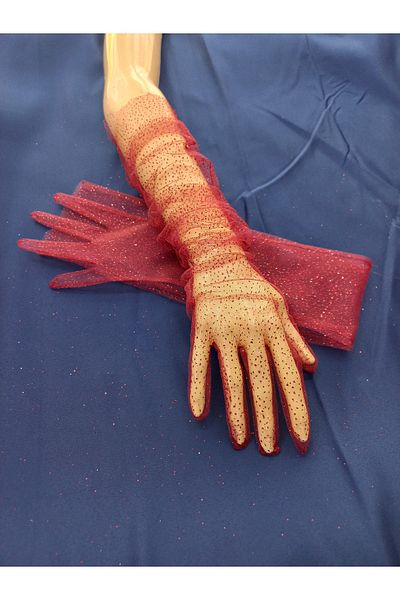es moda shop Diamond Sparkling Evening Dress Gloves Long Red