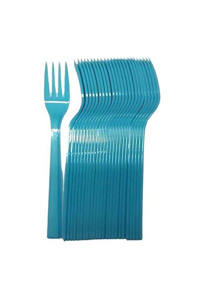 DM ONLINE Blue Color Disposable Plastic Fork 25 Pieces Party Birthday Cake Fork 18 cm