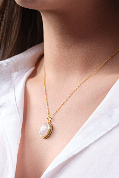 Ssilhoutte Doğaltaş Pembe Kuvars Doğal Taş Kadın Kolye 925 Ayar Gümüş Üzeri G...