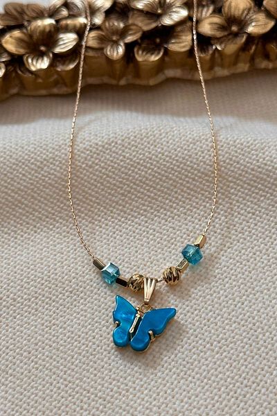 Trendy Butik قلادة سلسلة رفيعة موديل الفراشة الزرقاء