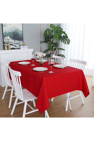 Soft Kare Panama Linen Liquid Proof Red Color Christmas Tablecloth