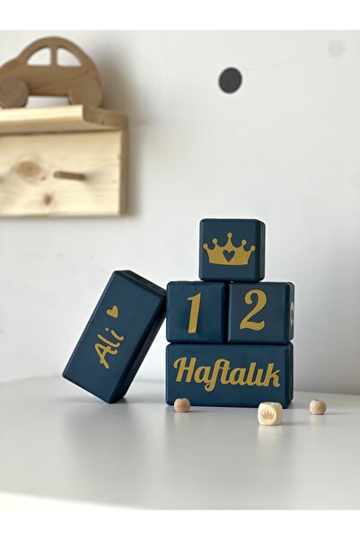mogokids Kişiye özel bebek anı küpü seti 5parça lacivert