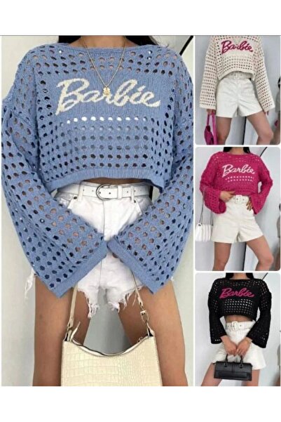 NUR TEKSTİL Kadın mavi nakışlı ajurlu Ispanyol Kol Geniş Yaka Salaş Delikli t...