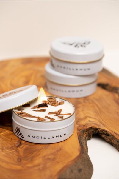 ANCİLLA Dekoratif Hediyelik Soya Mum(WAX) Metal Kutulu Aromaterapi Vanilya Ko...