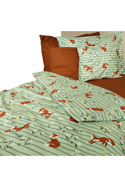 MundoLindo طقم غطاء لحاف فردي من القطن الطبيعي 100% من Little Foxes قطعتين مقاس 160 × 220 سم