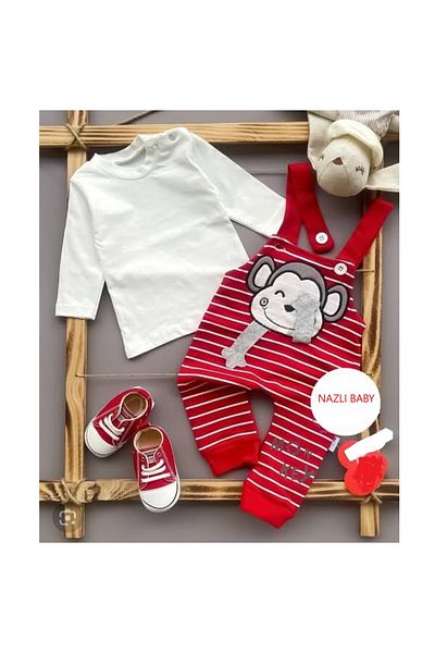 dubi baby Red Smiling Monkey Striped Badi 2-Piece Baby Slopet