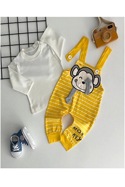 dubi baby sarı GÜLEN MAYMUN çizgili badili 2'li bebe slopet