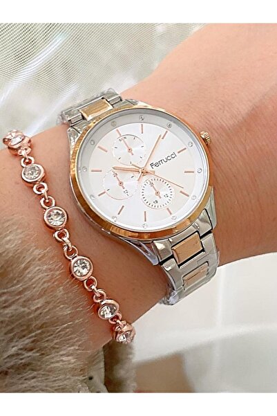 Ferrucci 1.Sınıf Çelik Su Geçirmez Spor Şık Kadın Kol Saat Bileklik Hediyeli