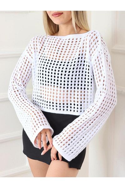 MODA 42 BATTEREN NECK SPANISH SLEEVE MESH SWEATER