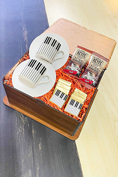 Hediyelen Piyano Türk Kahvesi Fincanı Ahşap Kutulu Set