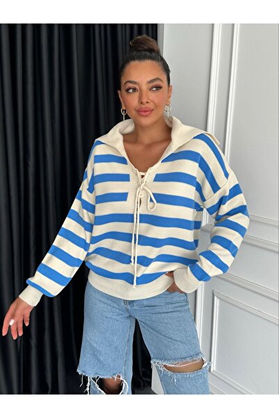 REELMODA DETALIU DE ȘANURI PENTRU PEPAT ALB DE FEMEI GULER LARGE PULL TROCAT CU DUNGA