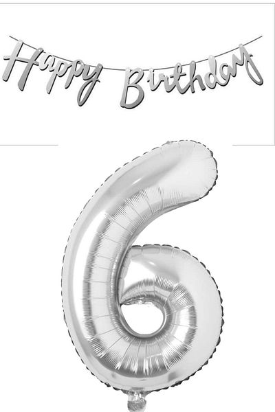 ELGALA Happy Birthday Written Pennant and 6 Numbers Foil Balloon