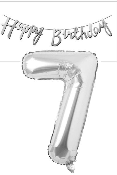ELGALA Happy Birthday Written Pennant and 7 Numbers Foil Balloon