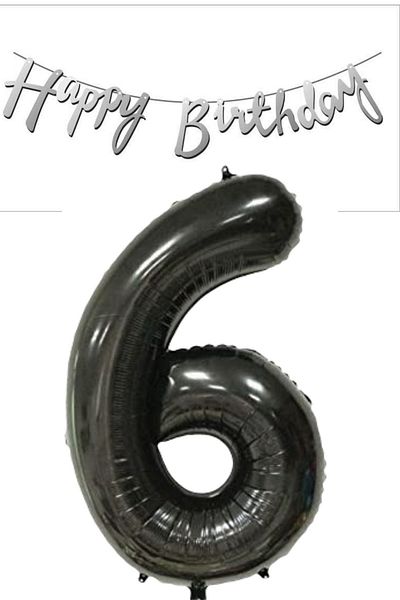 ELGALA Happy Birthday Written Pennant and 6 Numbers Foil Balloon