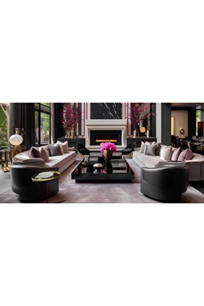 LUXURY VİLLA Luxury komple Siyah Camlı Orta Sehpa 80x140 Ölçüsünde Yükseklik ...