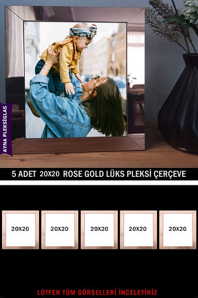 Pufi 5 Pieces 20x20 Rose Gold Mirror Plexiglass Frame - Luxury Plexiglass Frame