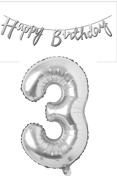 ELGALA Happy Birthday Written Pennant and 3 Numbers Foil Balloon