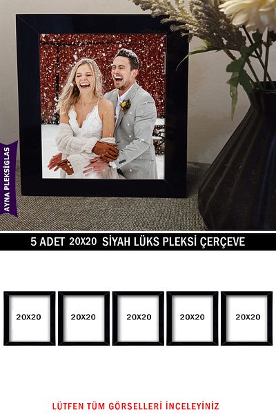 Pufi 5 Pieces 20x20 Black Mirror Plexiglass Frame - Luxury Plexiglass Frame