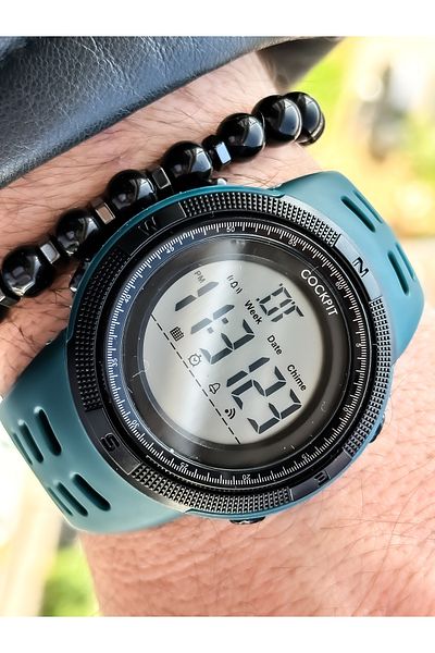 Cockpit Brand, Suitable for Marine Use, Illuminated, Digital Men's Wristwatch + Bracelet with Stopwatch