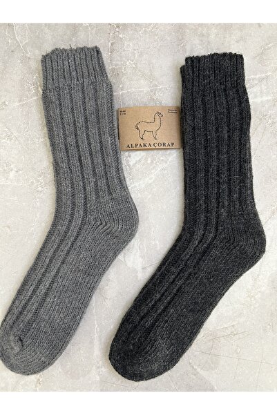 Sky Socks Плетени зимни дебели сиво-антрацитни чорапи от вълна алпака от 2 части