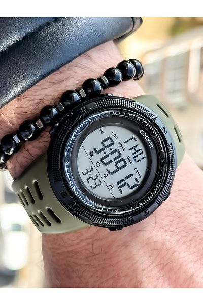 Cockpit Brand, Suitable for Marine Use, Illuminated, Digital Men's Wristwatch + Bracelet with Stopwatch