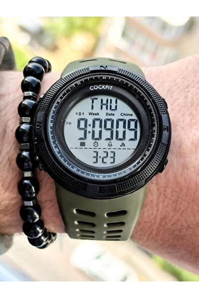 Cockpit Brand, Suitable for Marine Use, Illuminated, Digital Men's Wristwatch + Bracelet with Stopwatch