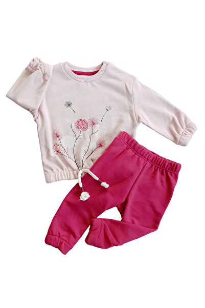 Miniworld Buket Kız Bebek 2'li Takım-Çiçek Baskılı Sweat, Bel ve paçaları Lastikli Pantolon