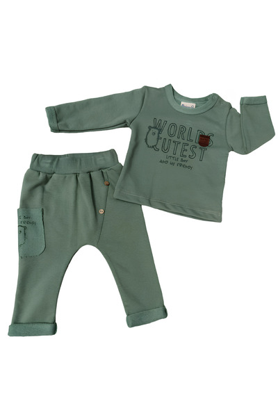 Miniworld World's Cutest Baby Boy 2-Piece Set-Write Printed Sweat, Pocket and Button Detailed Trousers