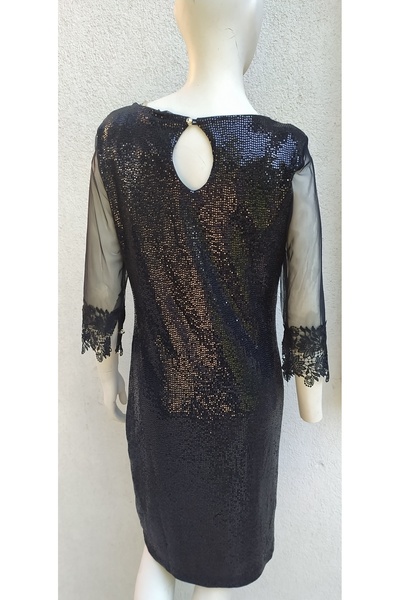 Hepsibitarz Kadın Siyah Pullu Dantelli Büyük Beden Abiye Elbise