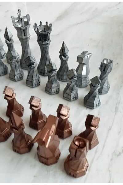 Duen Satranc Takımı Taşları Metalikgri ve Eskitme Bronz