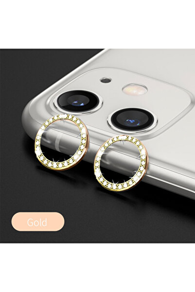 EDELFU iPhone 11 / iPhone 12 / 12 Mini Metal Parıltılı Halka Çizilmez Temperl...