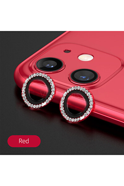 EDELFU iPhone 11 / iPhone 12 / 12 Mini Metal Parıltılı Halka Çizilmez Temperl...