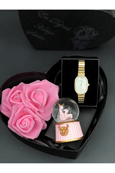 Masalsı Concept Çiçek Süslü Kalp Kutuda Saat Ve Kar Küresi En Özel Sevgiliye ...