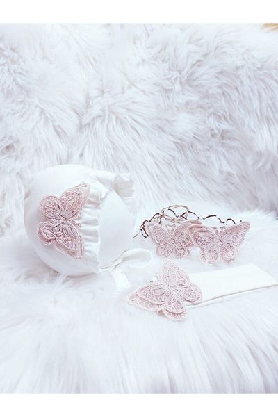 Şeker Tadında Tasarımlar Tamtur Crown-Bandana-Bonette Hat Set - Powder