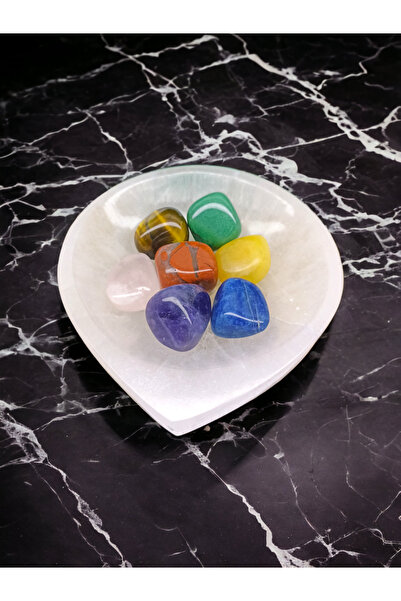 DOĞAL TAŞ CENNETİ Selenit Kase Arındırma Taşı VE ÇAKRA SET TIMBIL (ASA)(SERTİFİKALI)