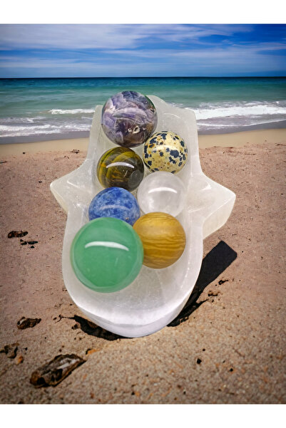 DOĞAL TAŞ CENNETİ Selenit Fatma Ana Eli Kase Arındırma Taşı VE ÇAKRA SET TIMB...