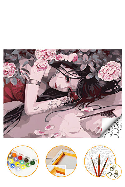 Talehobby Dövmeli Kadın - Sayılarla Boyama Seti Kasnağa Gerili 40x50cm Boyalar ve Fırçalar Dahil