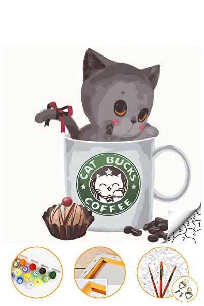 Talehobby Kedi - Sayılarla Boyama Seti Kasnağa Gerili 40x50cm Boyalar ve Fırçalar Dahil
