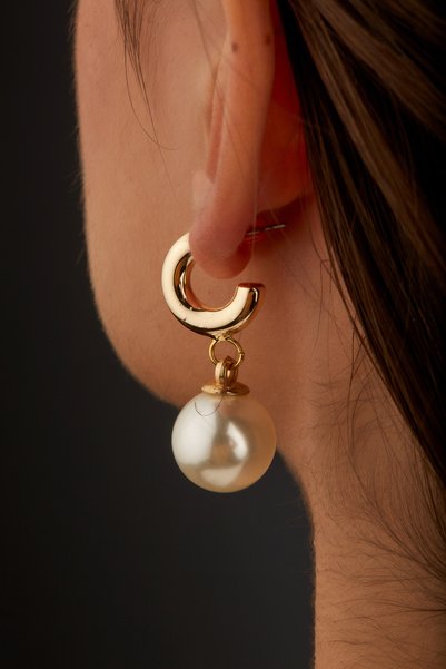 Joy of Jade Hailey Women's Ball Pearl Hoop Earrings, Gold