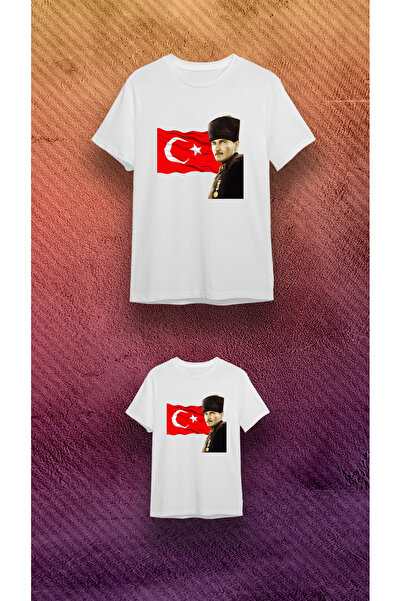 VİZYON İKRA 29. oktobar Kemal Ataturk i zastava Štampano Bela 100% pamuk Sing...