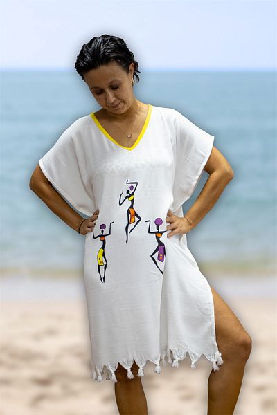 Class Beach Dress Viscose / Cotton Yellow Piping Africa Pattern L- XL