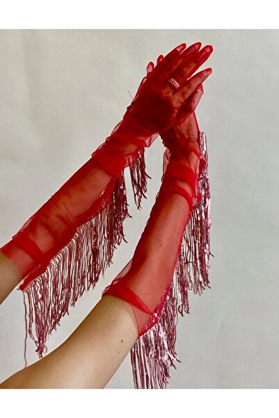 es moda shop قفازات كارا للحفلات المسائية باللون الأحمر