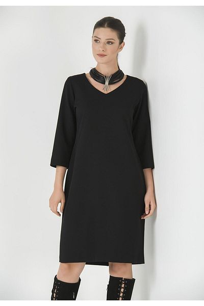 TOLGA SARAÇOĞLU 40023ts Black V-neck Office Dress