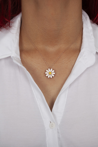 klas gümüş STRES PAPATYA ROSE DÖNEN KOLYE-925 AYAR GÜMÜŞ