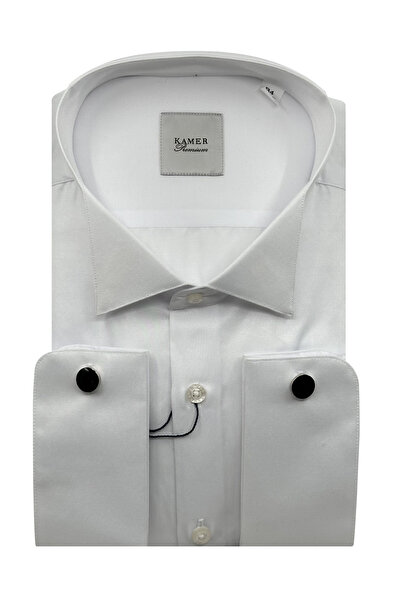 KAMER Erkek Battal Atayaka Beyaz Saten Damatlık Smokin Gömlek Ata Yaka 1603b