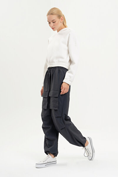 its basic Women's Anthracite Parachute Fabric Cargo Pocket Jogger Pants