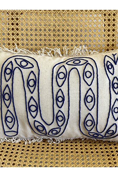 Galia Tasarım Saks Blue Snake Figured Fringed Punch Throw Pillow Case
