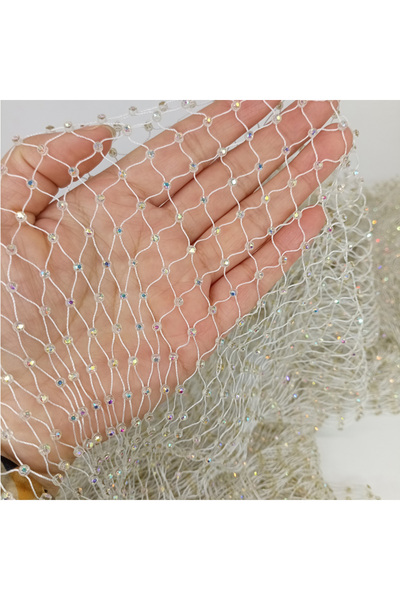ESRA ŞELEM Crystal Stone Stretch Mesh Ύφασμα Λευκό Χρώμα 100*60cm