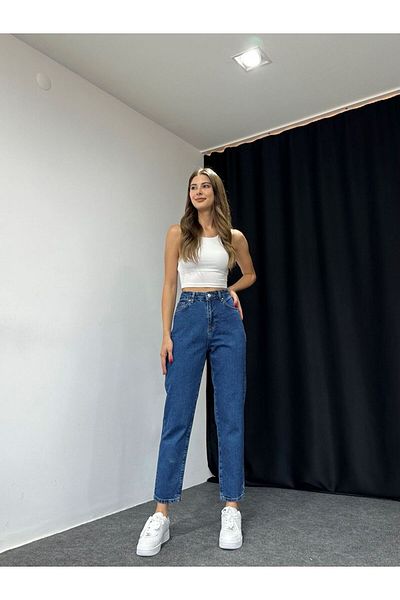 Laluvia Marineblaue Original-Mom-Jeans mit ultrahoher Taille in Schwarz