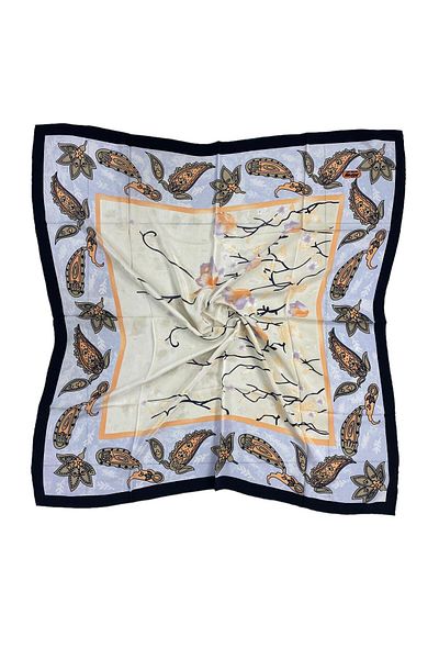 MİRAY EŞARP Miray 100% Pure Silk 100cm X 100cm Large Size Shawl Pattern Black Beige Scarf E-50